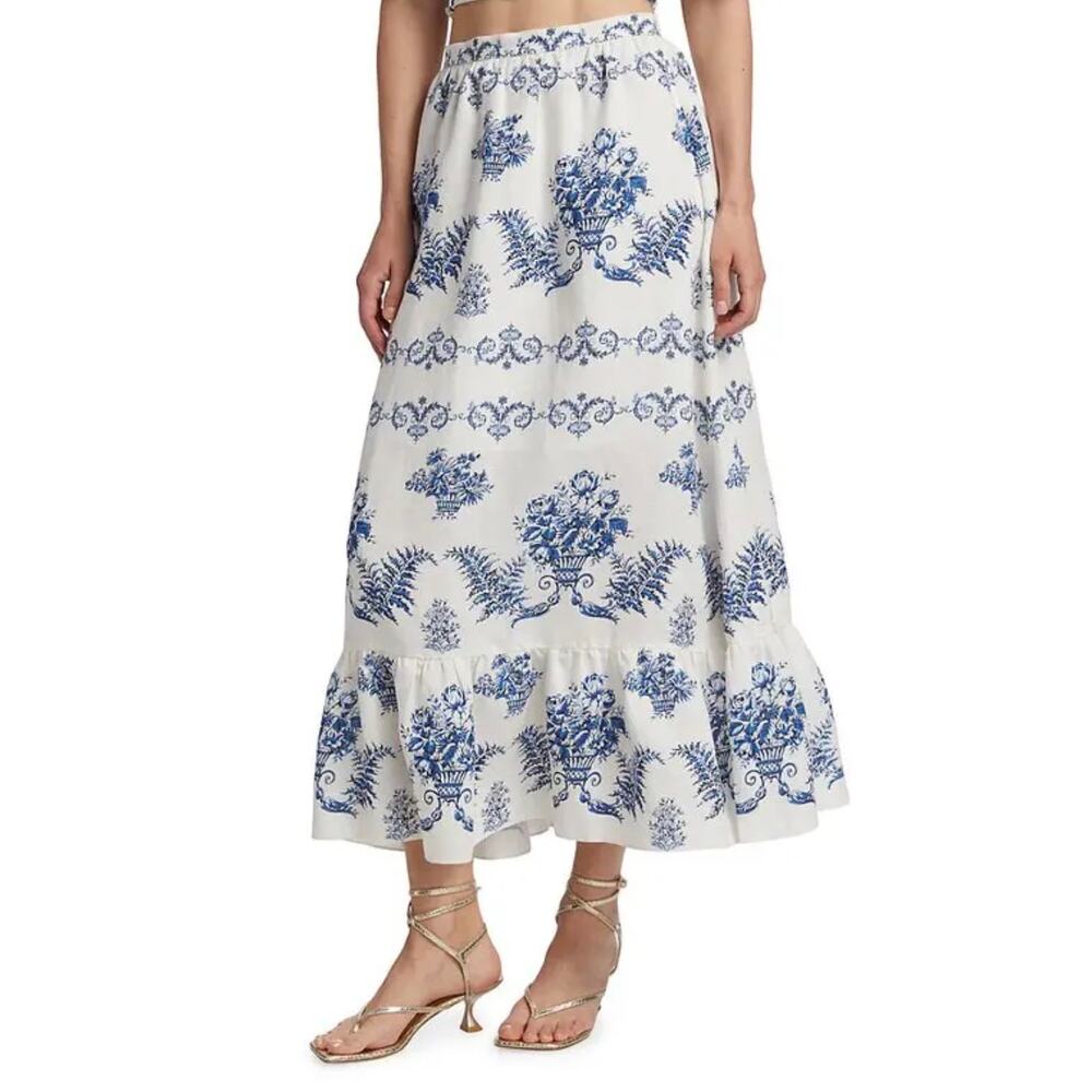Sachin & Babi Austin Floral Toile Maxi Skirt Blue White XS NWT - Picture 4 of 11